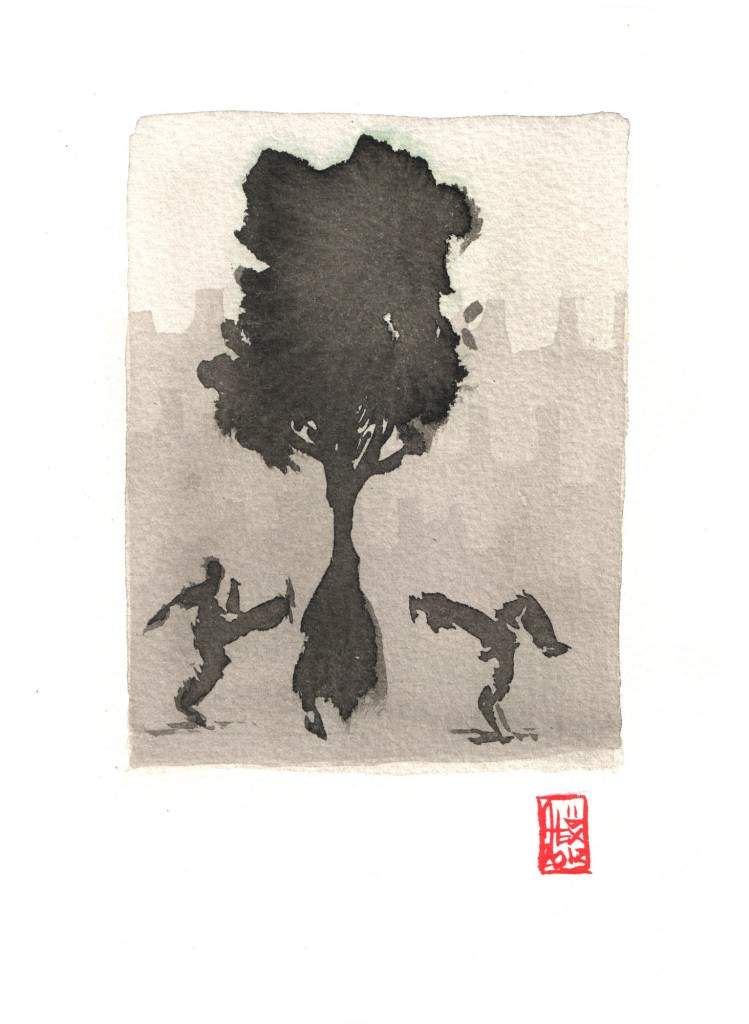 Encres : Capoeira – 442 [ #capoeira #watercolor #illustration] Encre sur papier 300gr / Ink on paper 300gr 14 x 19 cm / 5.5″ x 7.5″