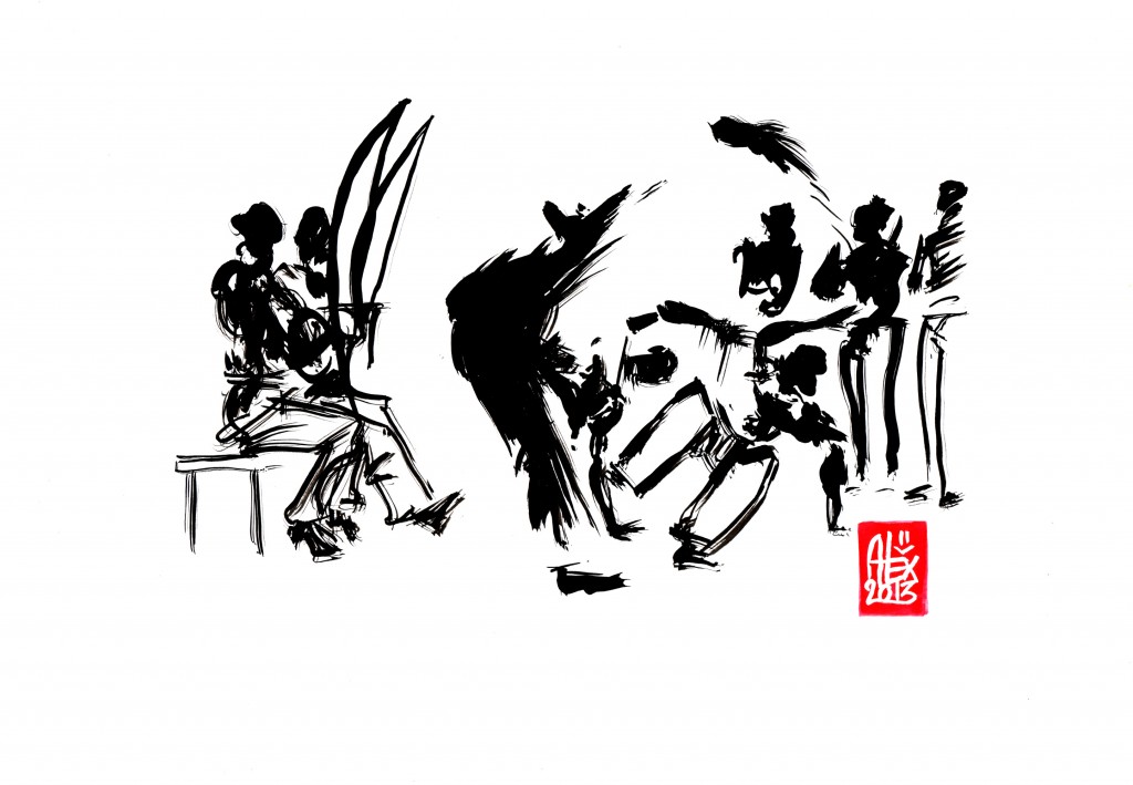 Encres : Capoeira – 471 « meia lua de compasso » [ #capoeira #watercolor #illustration] Encre sur papier 190gr / Ink on paper 190gr 21 x 29.7 cm / 8.3 x 11.7 in
