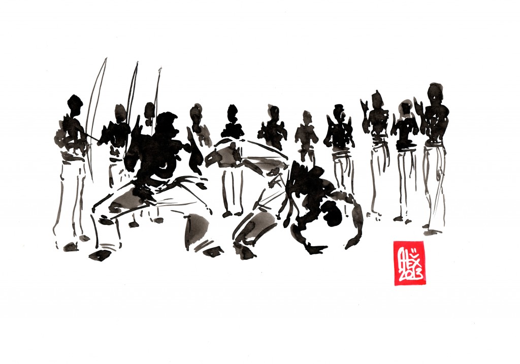 Encres : Capoeira – 475 [ #capoeira #watercolor #illustration] Encre sur papier 190gr / Ink on paper 190gr 21 x 29.7 cm / 8.3 x 11.7 in