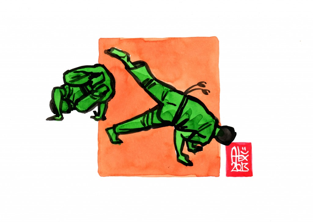 Encres : Capoeira – 523 [ #capoeira #watercolor #illustration] Encre sur papier 190gr / Ink on paper 190gr 14.8 x 21 cm / 5.8 x 8.3 in
