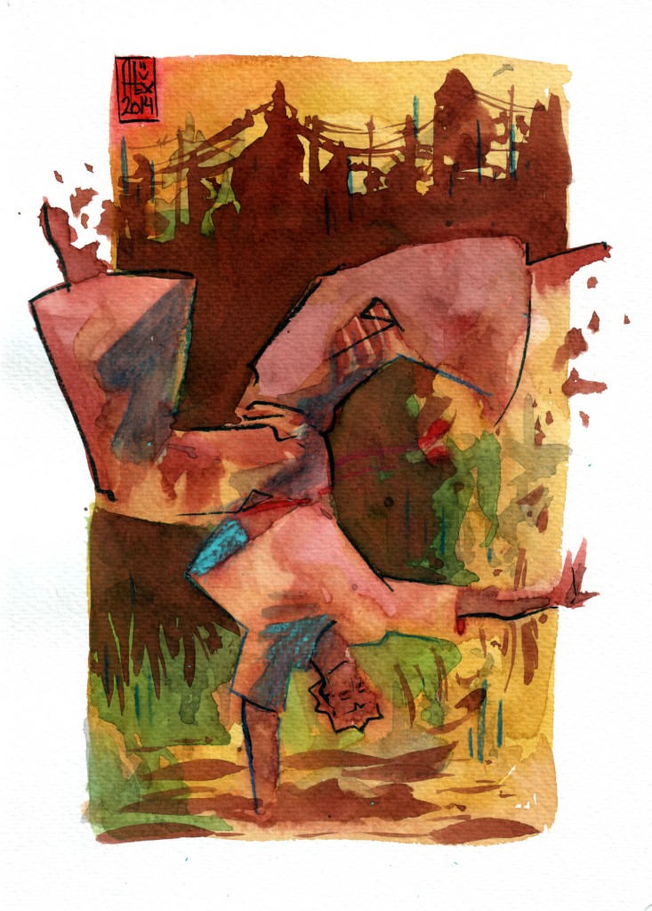 Encres : Capoeira – 549 [ #capoeira #watercolor #illustration] aquarelle sur papier 300gr / watercolor on paper 300gr 18 x 25 cm / 7.1 x 9.8 in
