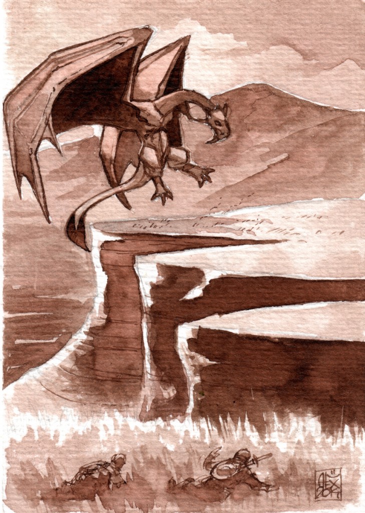 Dragon : Aquarelle et brou de noix sur papier 250gr / Watercolor and walnut stain on paper 250gr 10.5 x 15 cm / 4.13x 5.9 in