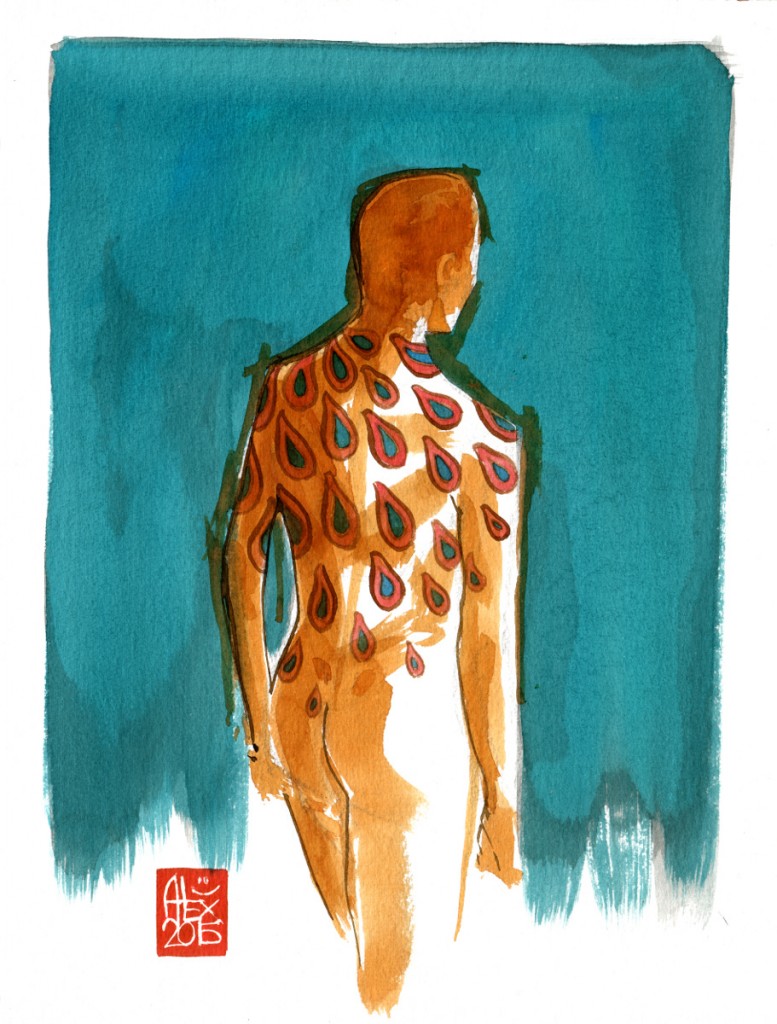 "Paon" aquarelle sur papier 325gr / watercolor on paper 325gr 24  x 32 cm / 9.4 x 12.6 in