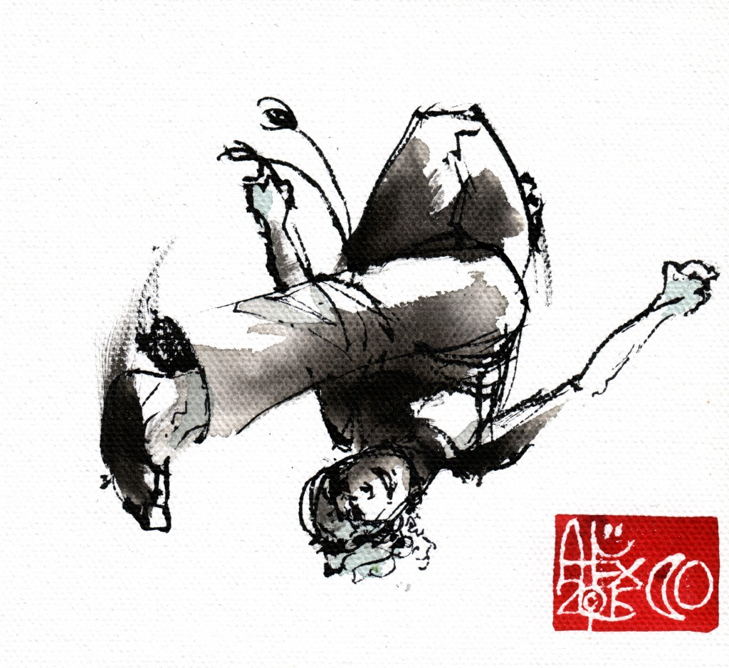 Illustration : Capoeira – 794 [ #capoeira #watercolor #illustration] aquarelle sur toile / watercolor on canvas 14  x 14 cm / 5.5 x 5.5 in