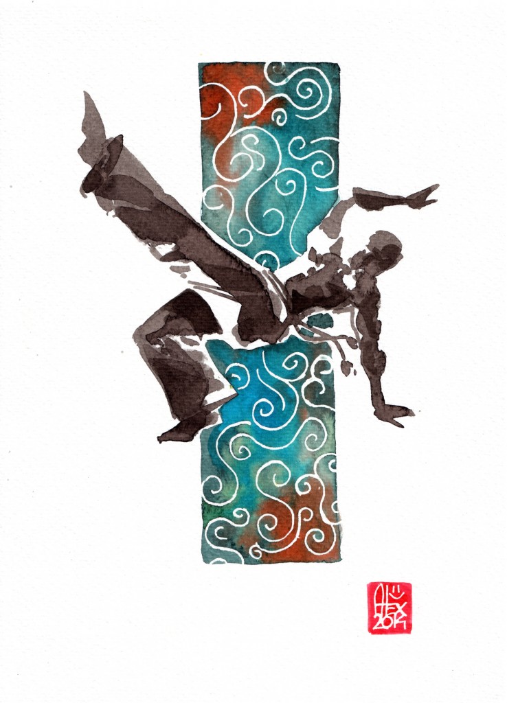 Encres : Capoeira – 571 [ #capoeira #watercolor #illustration] aquarelle sur papier 300gr / watercolor on paper 300gr 18 x 25 cm / 7.1 x 9.8 in