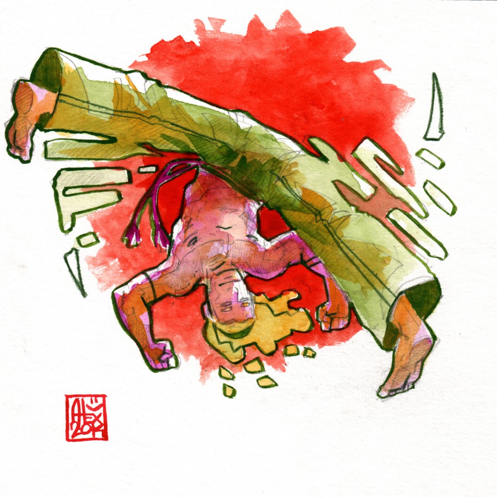 Illustration : Capoeira – 689 [ #capoeira #watercolor #illustration] aquarelle sur papier 220gr / watercolor on paper 220gr 16 x 16 cm / 6.30 x 6.30 in