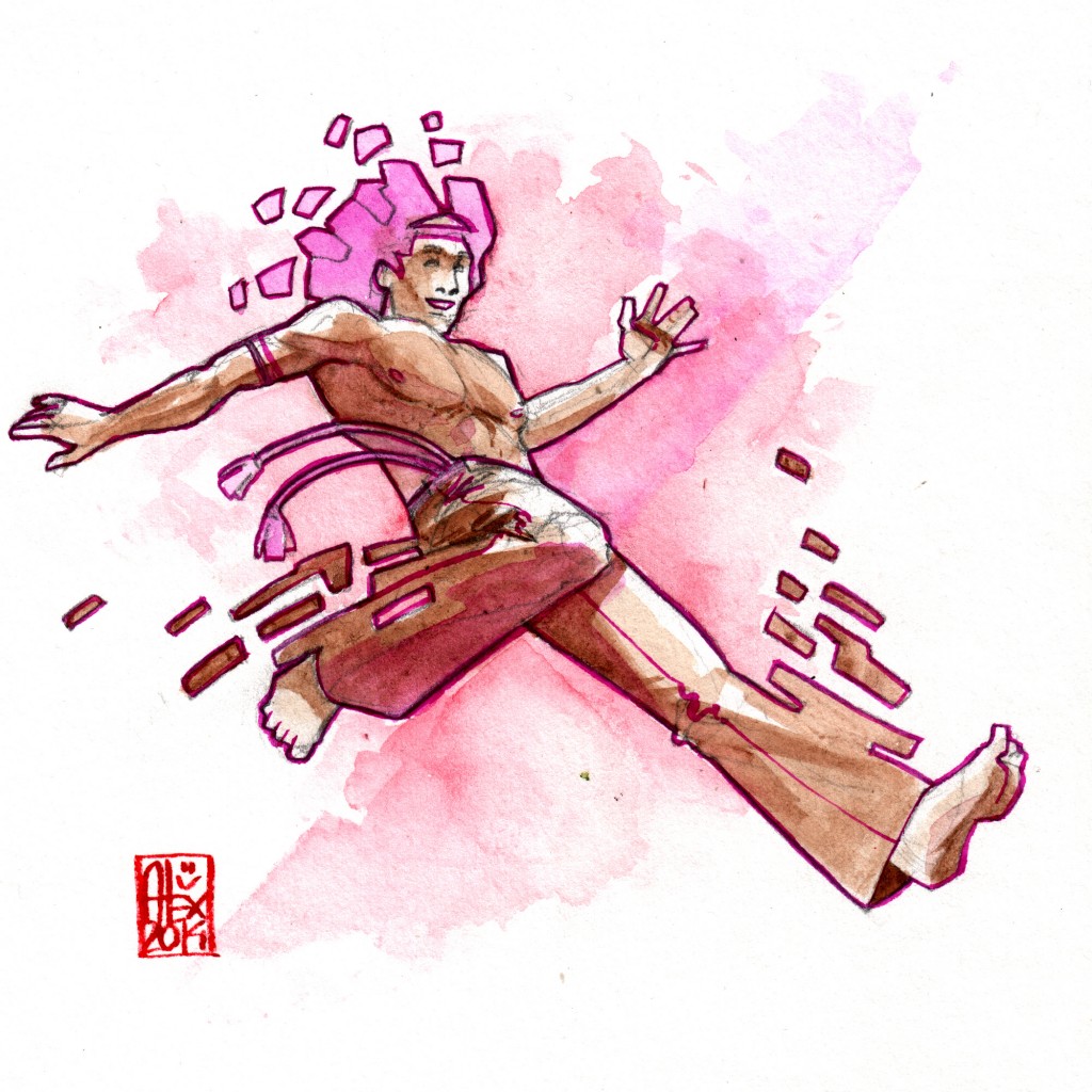Illustration : Capoeira – 691 [ #capoeira #watercolor #illustration] aquarelle sur papier 220gr / watercolor on paper 220gr 16 x 16 cm / 6.30 x 6.30 in