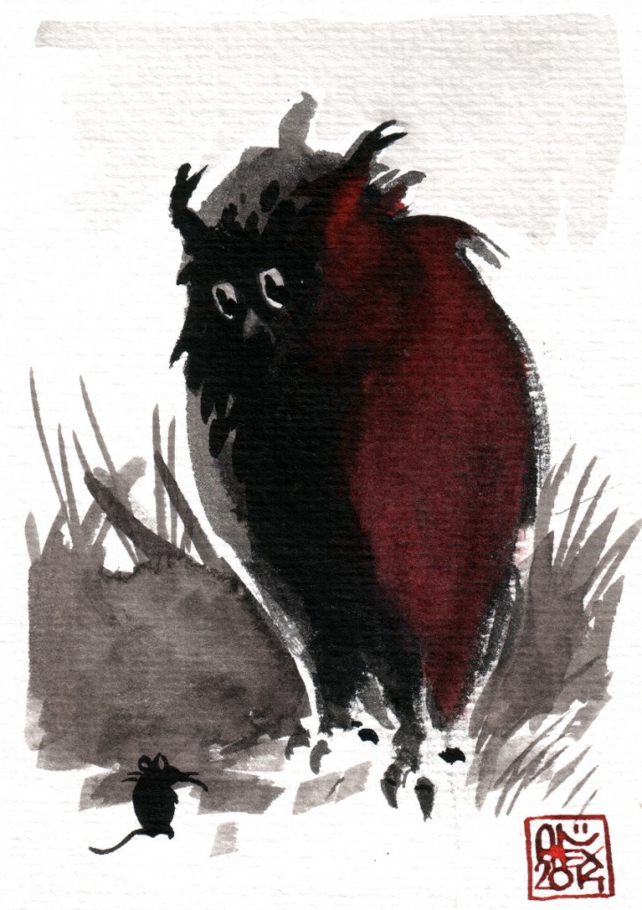 Hibou / Owl : Aquarelle sur papier 250gr / Watercolor on paper 250gr 10.5 x 15 cm / 4.13x 5.9 in