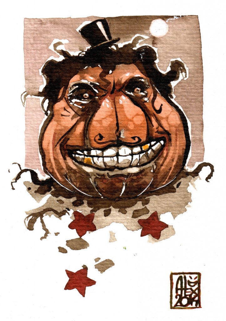 The great pumpkini : Aquarelle et brou de noix sur papier 250gr / Watercolor and walnut stain on paper 250gr 10.5 x 15 cm / 4.13x 5.9 in