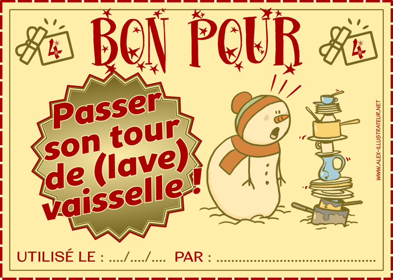 04 décembre : Bon pour passer son tour de (lave) vaisselle à imprimer et donner à qui vous voulez !