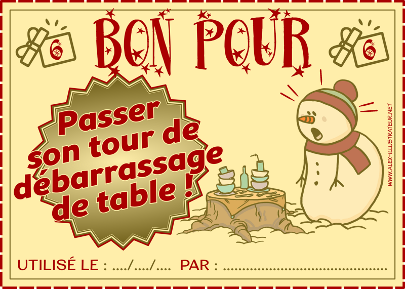 06 décembre : Bon pour passer son tour de débarrassage de table à imprimer et donner à qui vous voulez !