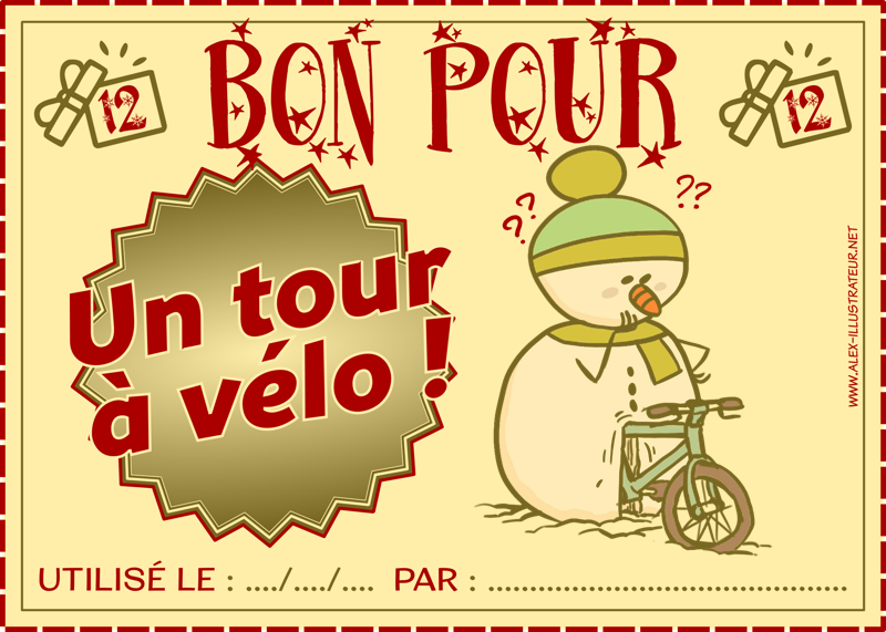 12 décembre : Bon pour faire un tour à vélo à imprimer et donner à qui vous voulez !