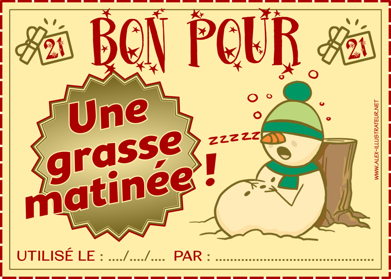 21 décembre : Bon pour une grasse matinée à imprimer et donner à qui vous voulez !