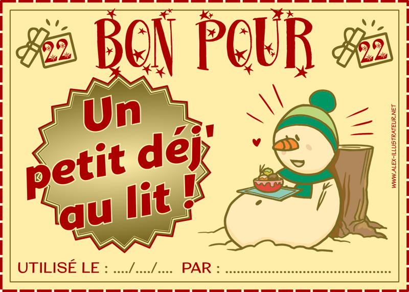 22 décembre : Bon pour un petit déj' au lit à imprimer et donner à qui vous voulez !