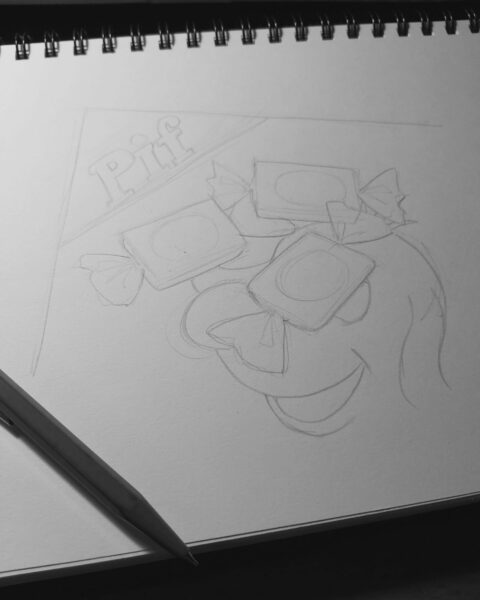 Croquis d'une couverture du magazine Pif gadget