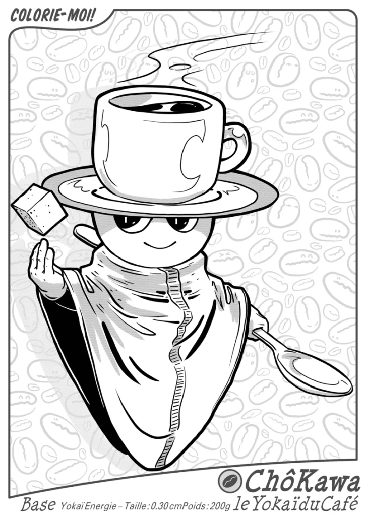 Vignette d'un coloriage représentant un yokaï
