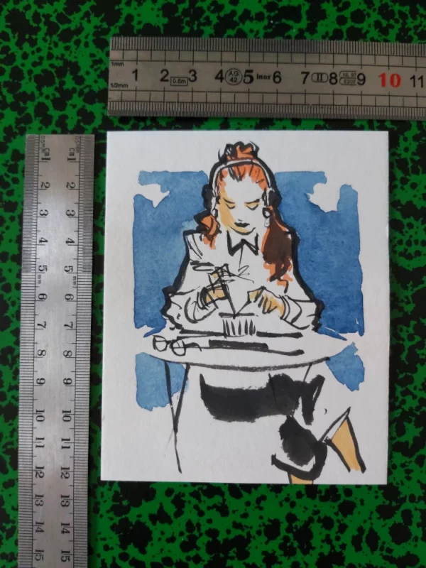 Femme et café 0002 – Œuvre originale signée (10 x 12.5cm) – Image 2