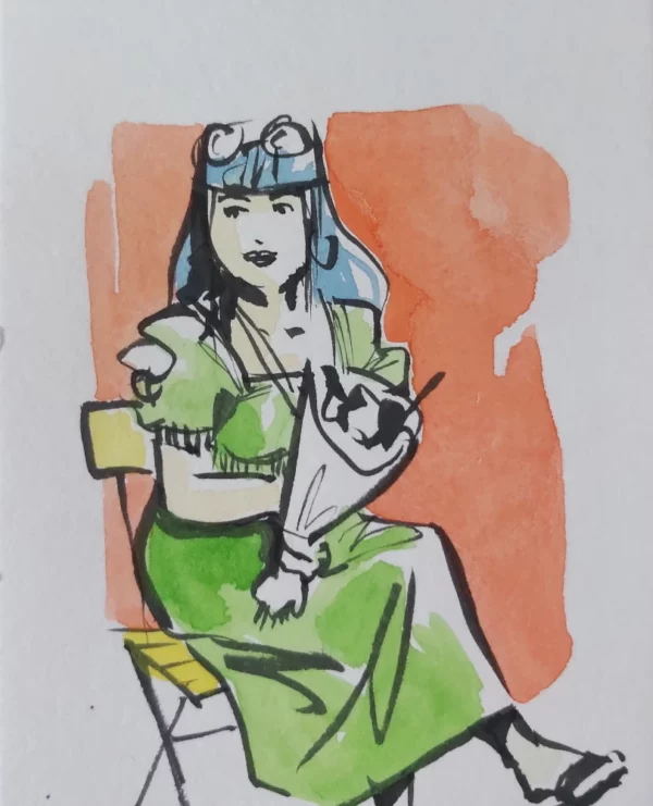Femme et café 0001 – Œuvre originale signée (10 x 12.5cm) – Image 3