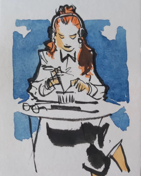 Femme et café 0002 – Œuvre originale signée (10 x 12.5cm) – Image 3