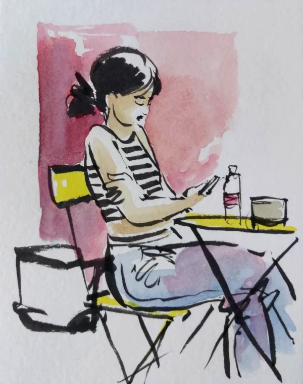 Femme et café 0004 – Œuvre originale signée (10 x 12.5cm) – Image 2