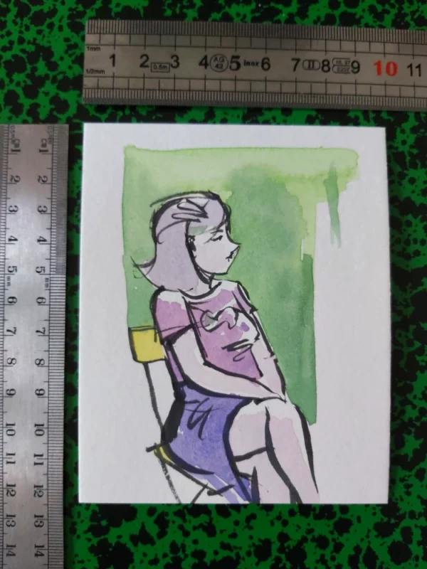 Femme et café 0003 – Œuvre originale signée (10 x 12.5cm) – Image 2