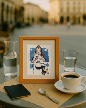 Femme et café 0002 – Œuvre originale signée (10 x 12.5cm)