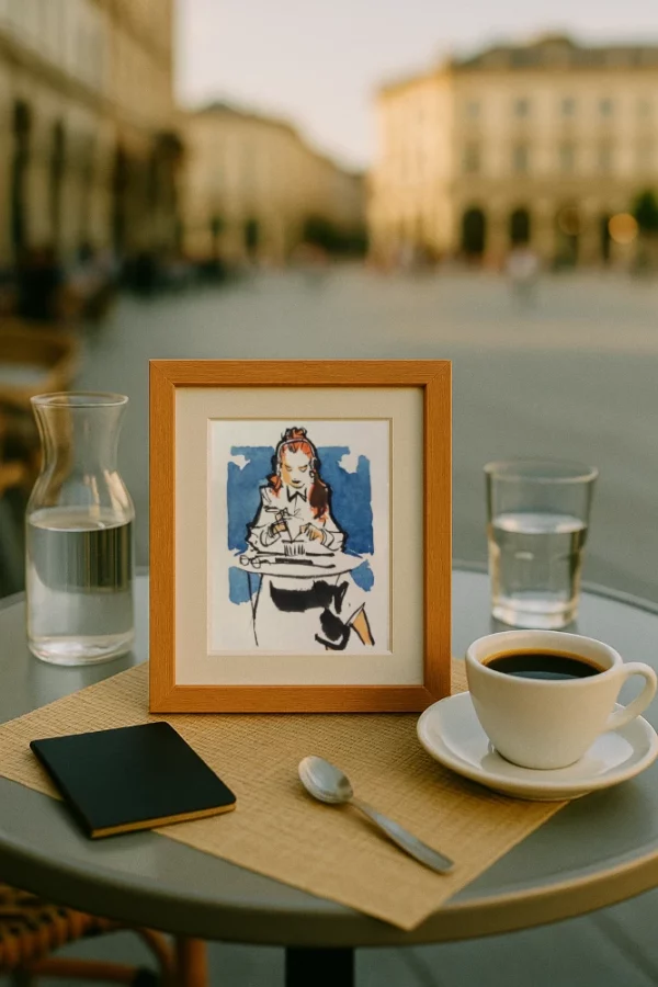 Femme et café 0002 – Œuvre originale signée (10 x 12.5cm)