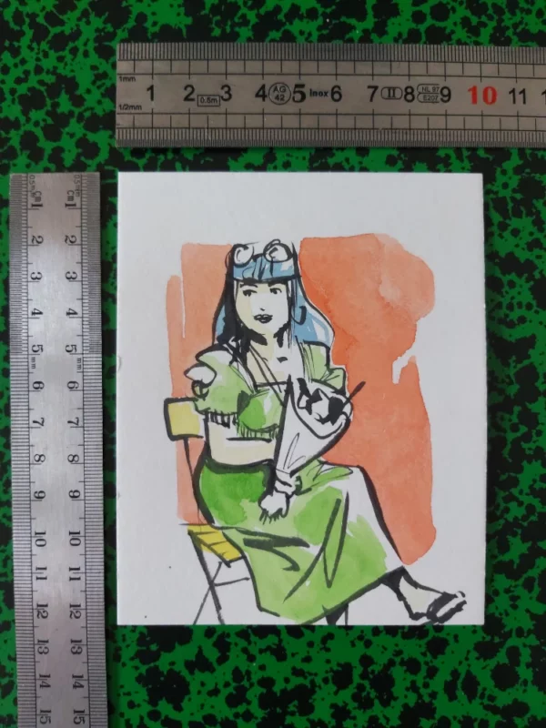 Femme et café 0001 – Œuvre originale signée (10 x 12.5cm) – Image 2